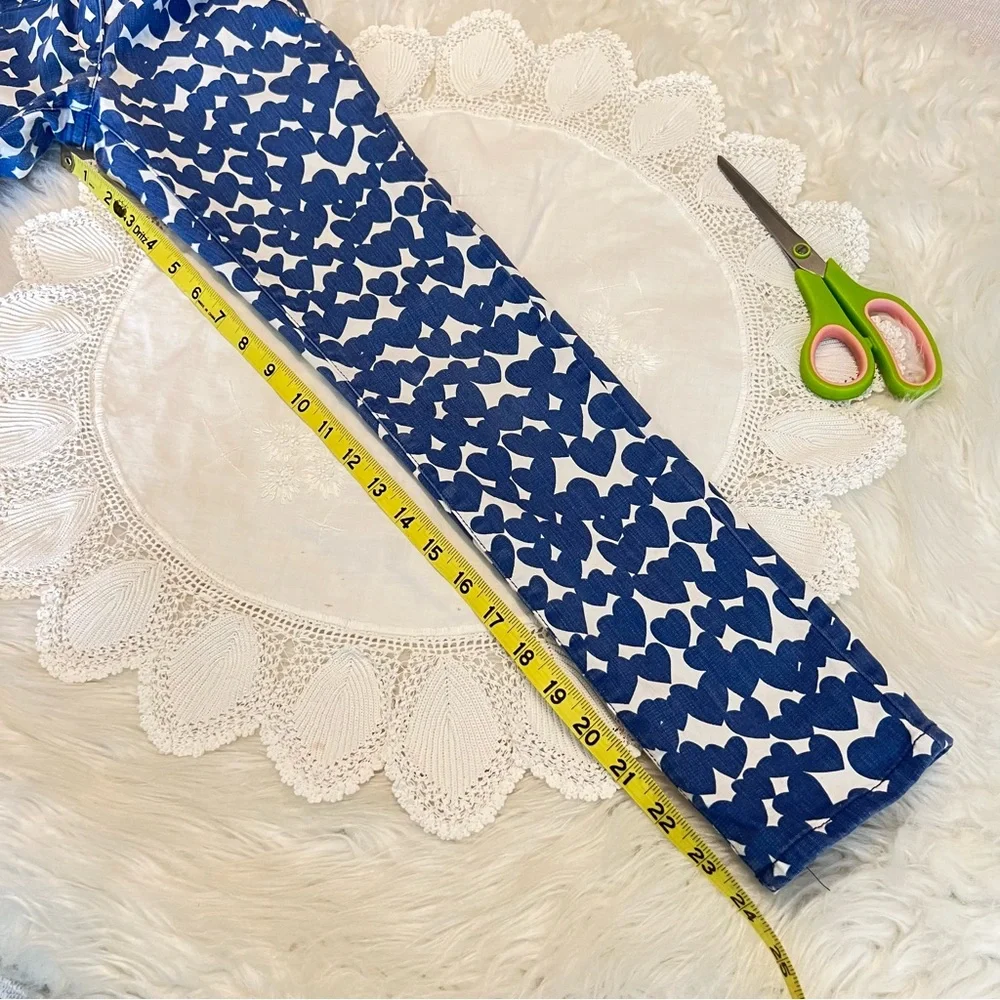 Kids Crewcuts Toothpick Skinny Jeans Heart Print Size 10 Blue White Valentine’s